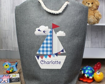 Personalised Storage Bag, Sailboat Design, Bedroom Toy Storage or Laundry Bag, Gift for Family, Children