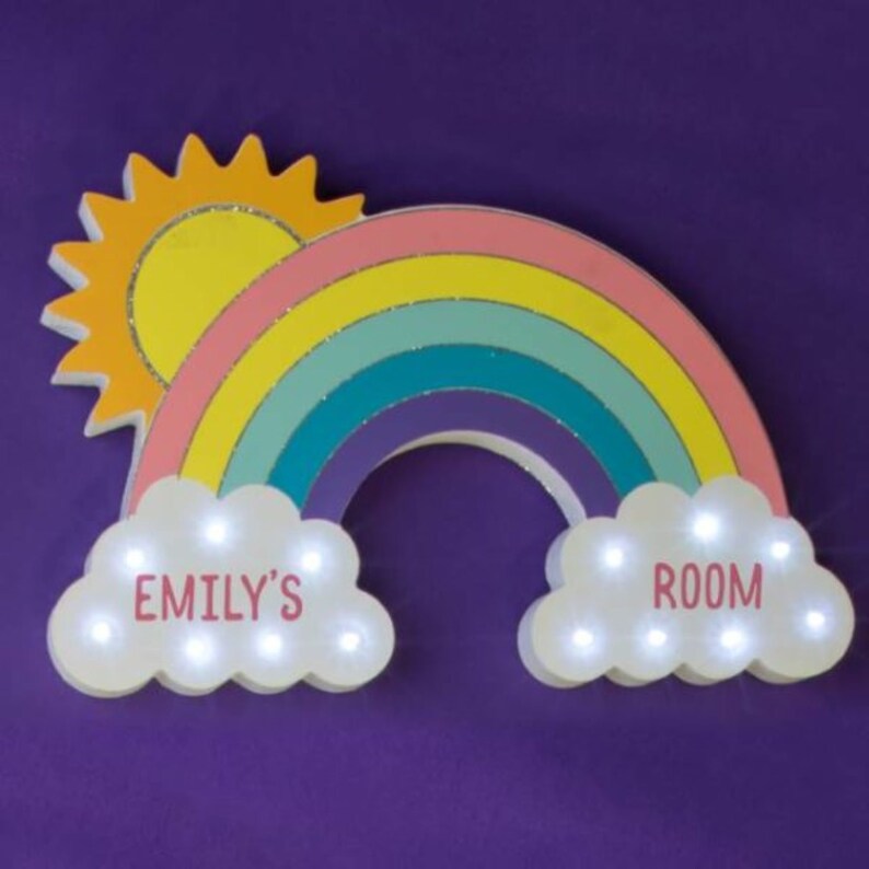 Rainbow LED Wall Light Nursery Children/'s Decor Accessory Personalized Wooden Gift Toddler/'s Bedroom