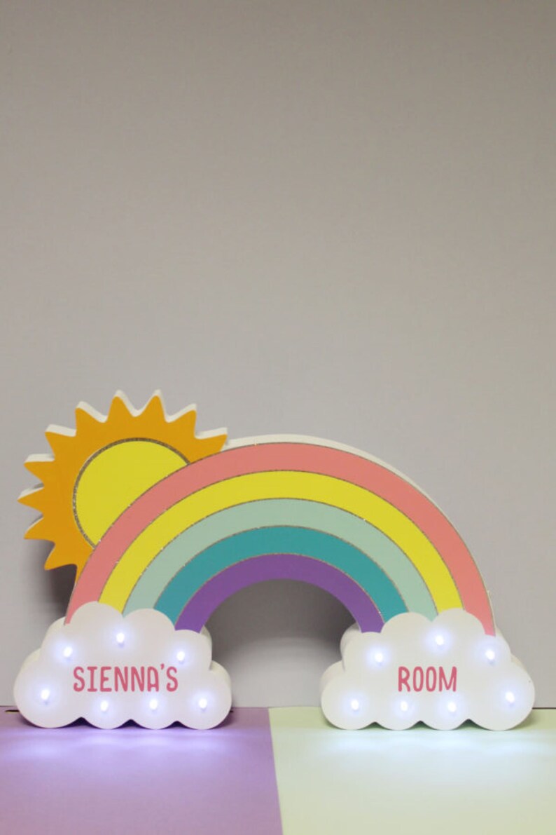 Rainbow LED Wall Light Nursery Children/'s Decor Accessory Personalized Wooden Gift Toddler/'s Bedroom