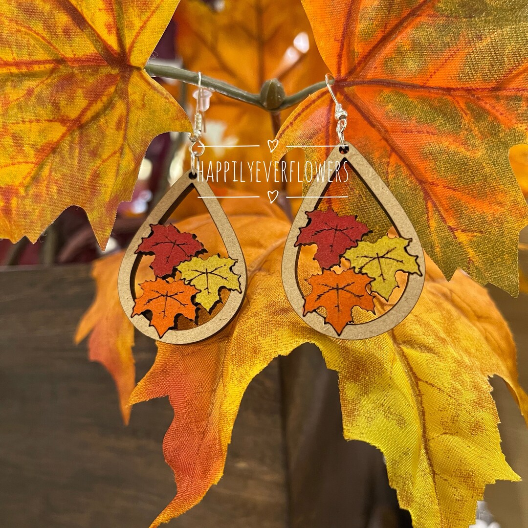 Fall Earrings, Fall Leaves Earrings, Teardrop Earrings, Maple Leaf