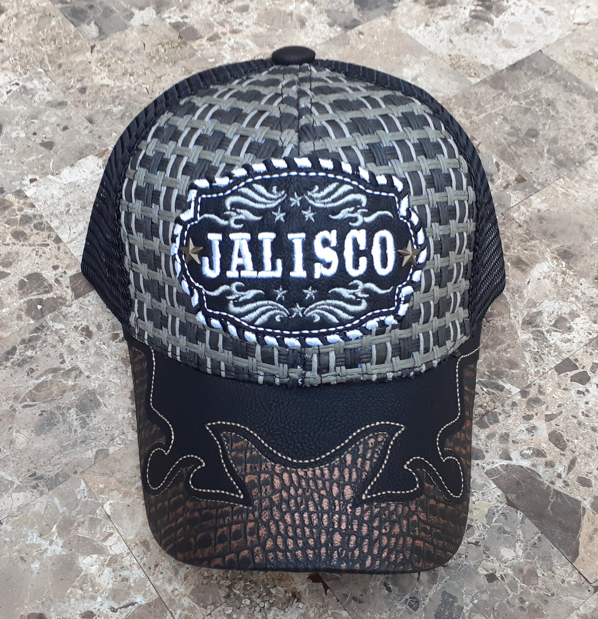 JALISCO PEMEX MEXICO HAT BLACK GORRA DE PALMA VISERA DE PIEL SNAP BACK