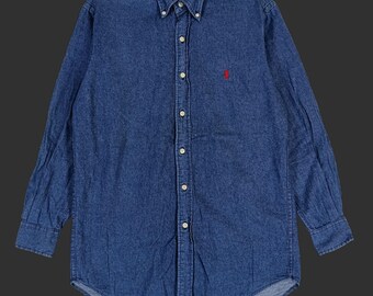 Vintage Polo Ralph Lauren Jeans Shirt Small 90s Polo Pony Blue