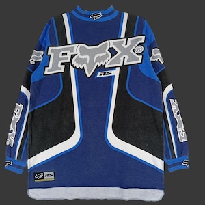 Vintage 90&#39;s Fox Racing Team Motocross Blue T Shirt Large Fox Racing Motocross Gear Tshirt Extreme Sports Supercross AMA Longsleeve Tees L