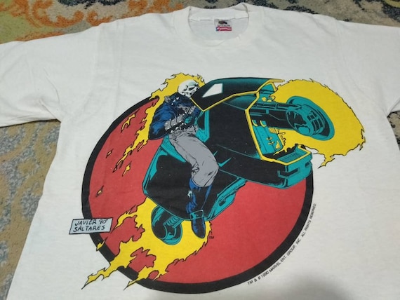 Vintage 90's Ghost Rider Marvel Comic White Medium T Shirt