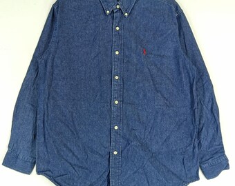 Vintage Polo Ralph Lauren Jeans Shirt Medium 90s Polo Pony Blue