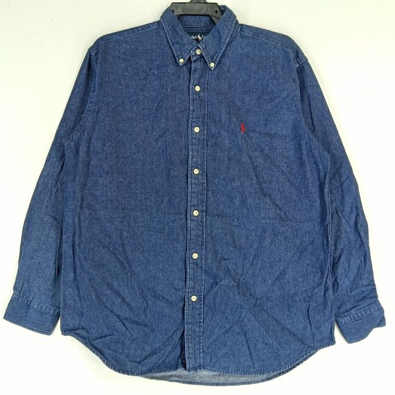 Vintage Polo Ralph Lauren Jeans Shirt Medium 90s Polo Pony Blue