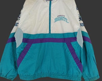 Vintage 90-tals Charlotte Hornets basketlag stor jacka American Basketball Hornets broderad vindjacka Hornets jacka storlek L