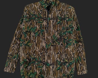 Vintage Bluebills Real Tree Camo Half Zipper Sweater Jacket Small Camouflage Military Style Hunting Woodland Mossy Oak Tee Size S