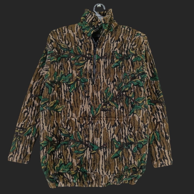 Vintage Bluebills Äkta Trädkamouflage Tröja Jacka Med Halv Dragkedja Liten Kamouflage Militärstil Jaktskog Mossy Oak T-shirt Storlek S bild 1