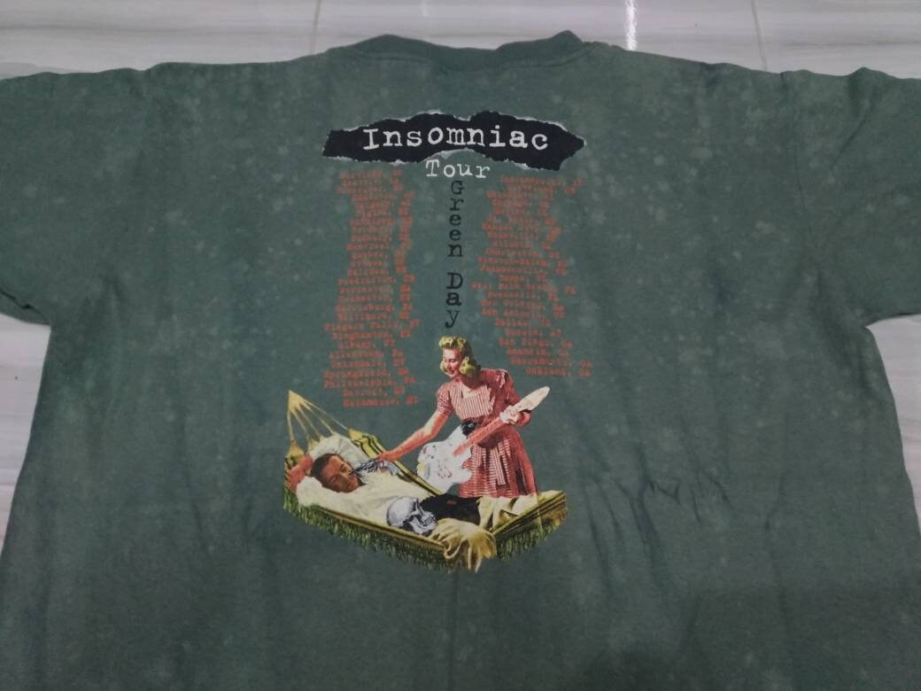 Vintage 90's Green Day Band Rock Punk Green Xlarge Insomniac Tour