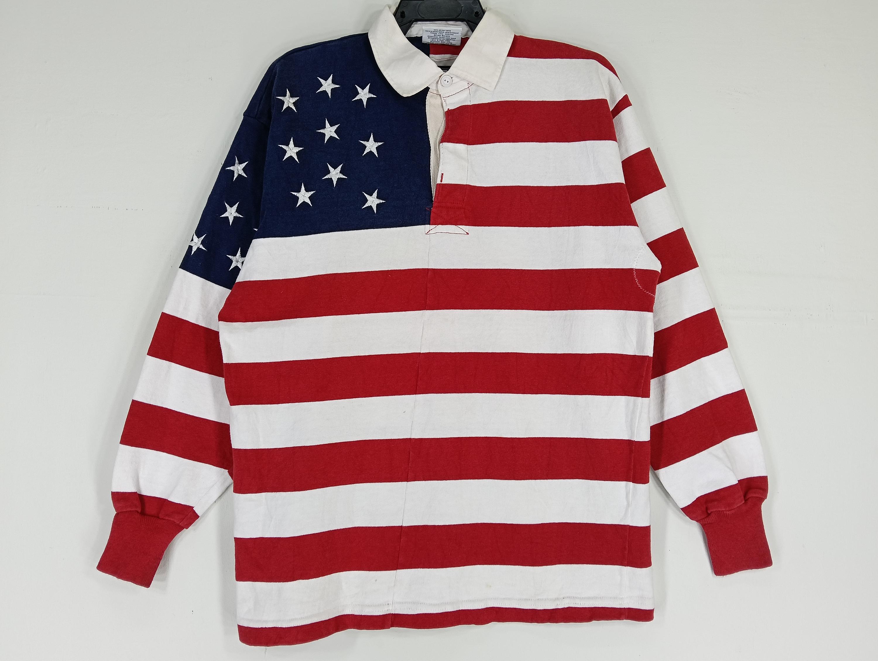 Vintage 90's Barbarian Rugby American Flag Polo Rugby Shirt Large