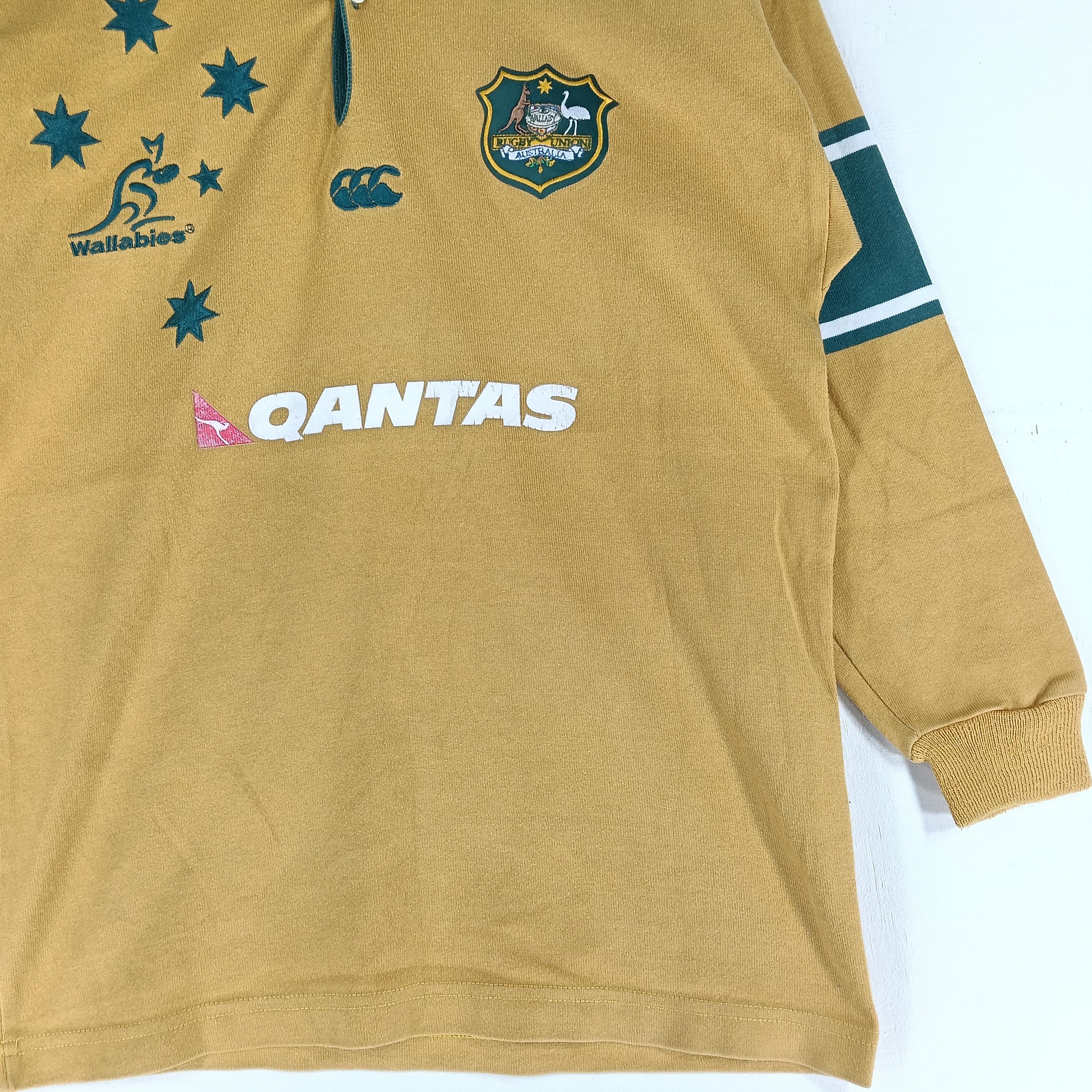 Vintage Canterbury Wallabies Qantas Yellow Small Polo Rugby Shirt