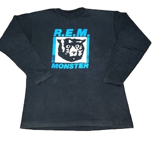 Vintage 90&#39;s R.E.M American Rock Band Large Black T Shirt Music Alternative Rock Folk Rock College Rock Post -Punk Jangle Pop REM Size L