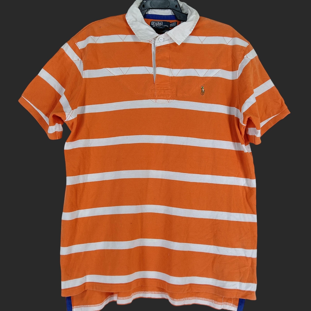 Vintage Ralph Lauren Stripes White Orange Polo Rugby Shirt Xxlarge