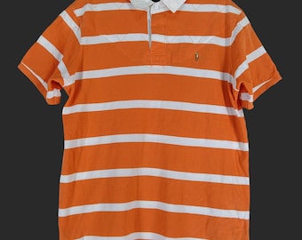 Vintage Ralph Lauren Stripes White Orange Polo Rugby Shirt Xxlarge