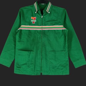 Vintage Seven Eleven Gröna Arbetskläder Medium Skjorta Uniform 7E Arbetsskjorta Broderad Logotyp Skjorta Dragkedja Uniform Arbetskläder Dubbla Fickor Storlek M