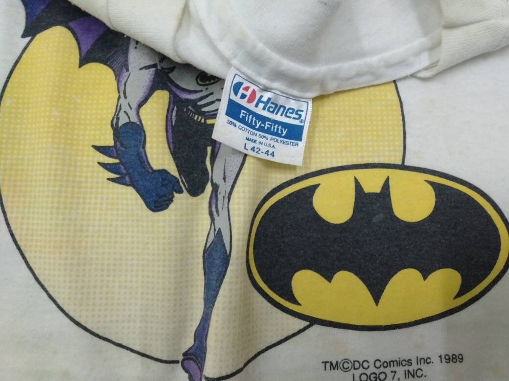 Vintage 90's the Batman American Superhero White Large T Shirt