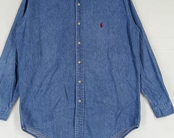 Vintage Polo Ralph Lauren Jeans Shirt Medium 90s Polo Pony Blue