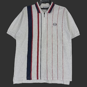 Vintage 90&#39;s Sergio Tacchini Stripe Casual Polo Grey XLarge Shirt Sergio Tacchini Half Zipper Polo Shirt Size XL
