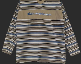 Vintage 90's Quiksilver Surfing Stripe Long Sleeve Large T Shirt Quiksilver Surf Hawaiian Surf Boarding Tee Shirt Size L
