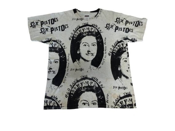 Vintage 90s Sexs Pistols God Save the Queen Overprint Medium T