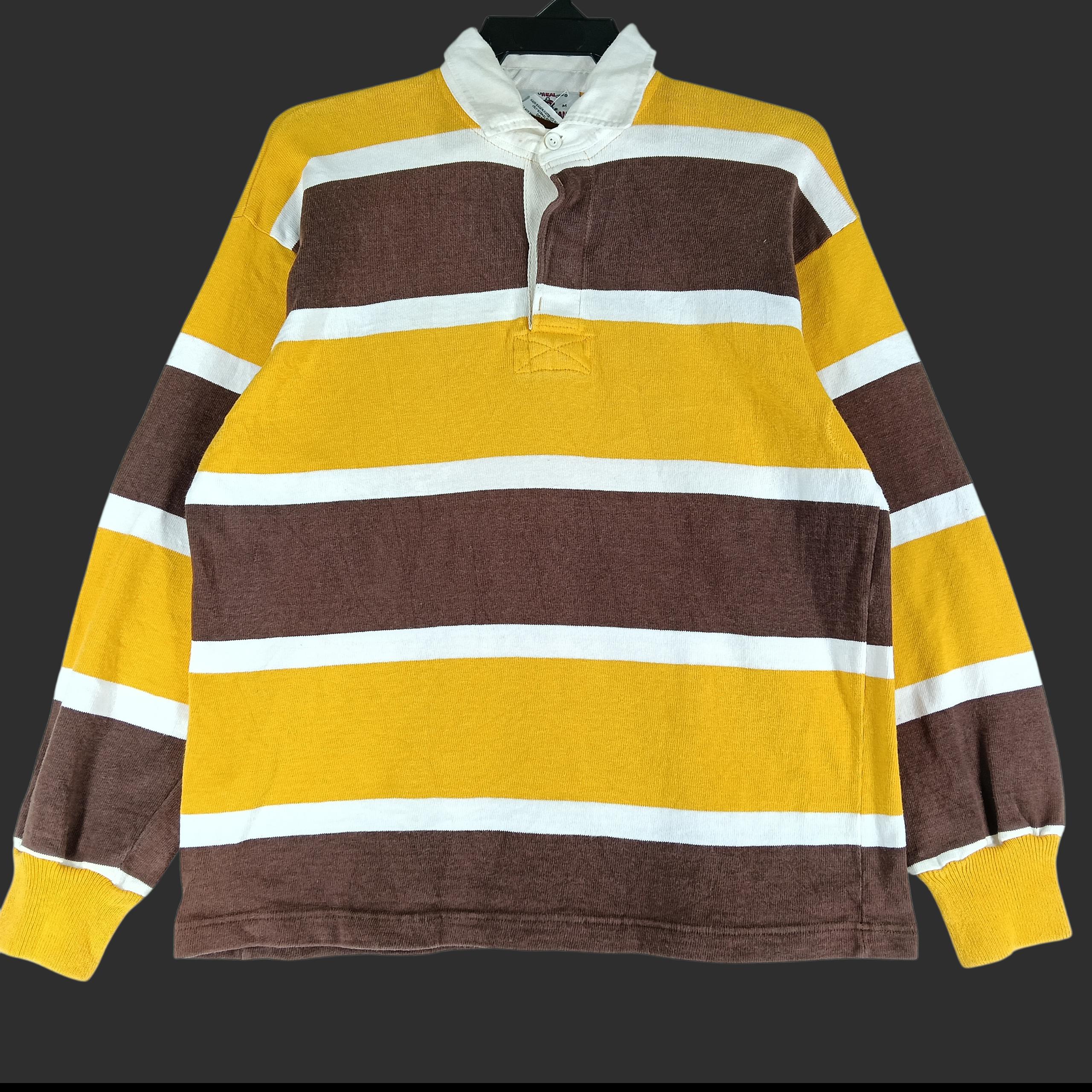 Vintage 90's Barbarian Stripe Yellow Brown Medium Polo Rugby Shirt