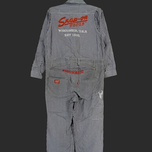 Vintage 90s Snap on Hickory Distressed Coveralls Large Racing Snap