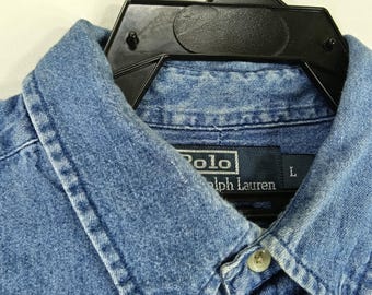 Vintage 90s Polo Ralph Lauren Blue Jeans Shirt Large Ralph Lauren