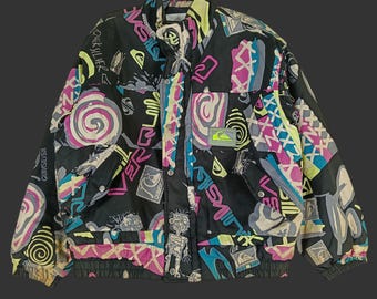 Vintage 90's Quiksilver Black Overprint Medium Jacket Quicksilver