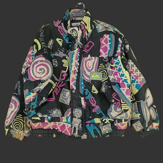 Vintage 90's Quiksilver Black Overprint Medium Jacket Quicksilver