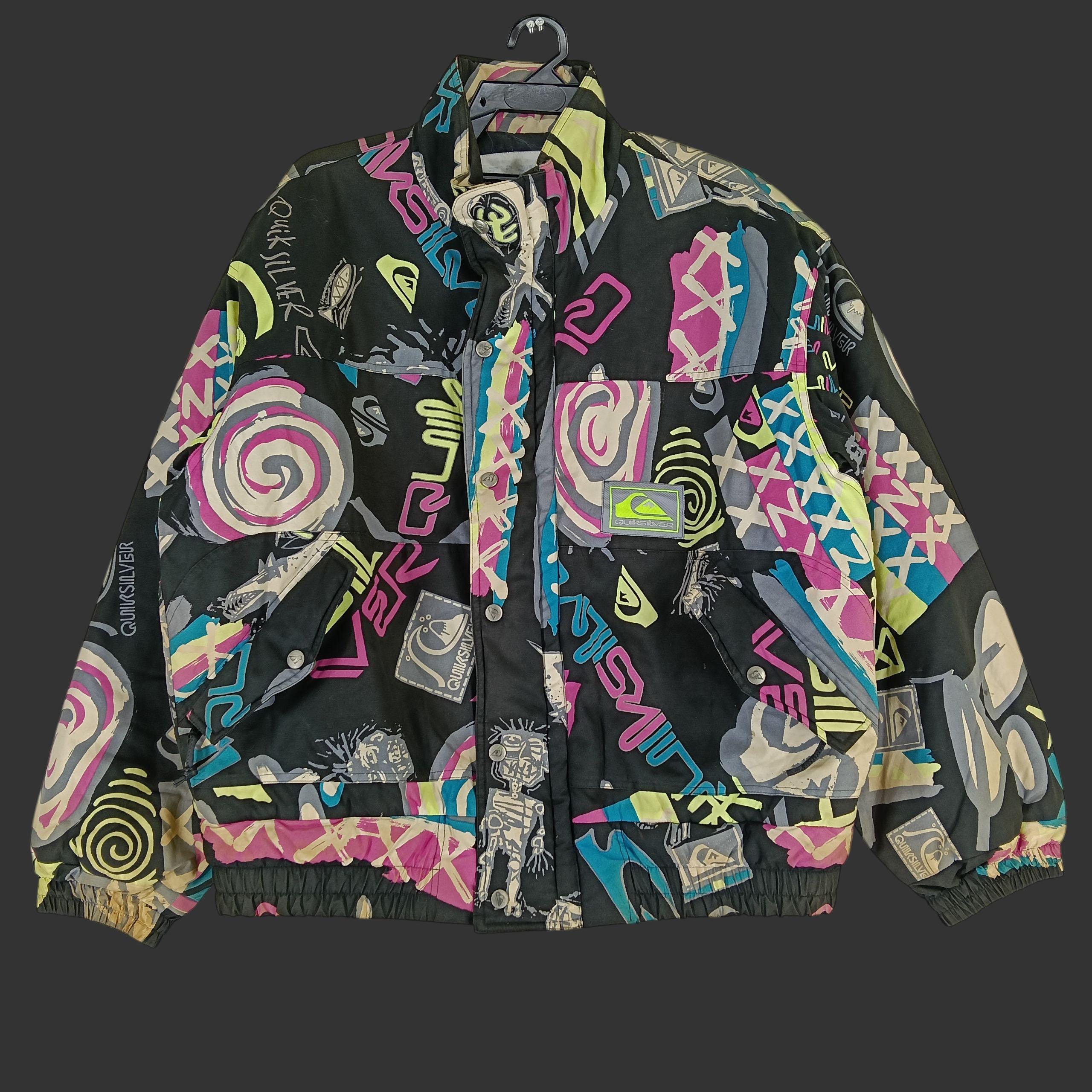 Vintage 90's Quiksilver Black Overprint Medium Jacket Quicksilver