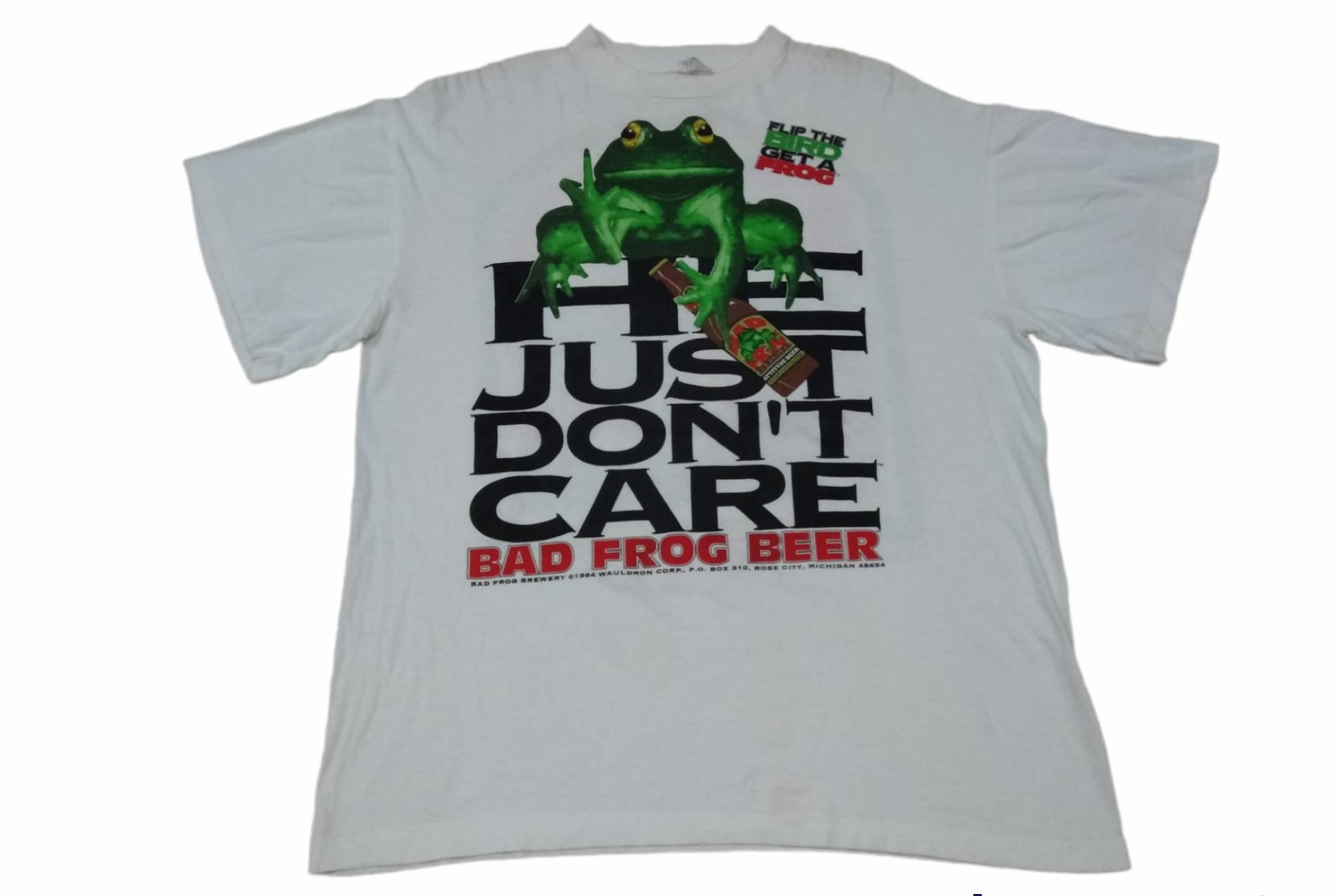 Vintage 90's Bad Frog Beer Attitude Beer White T Shirt Fits All