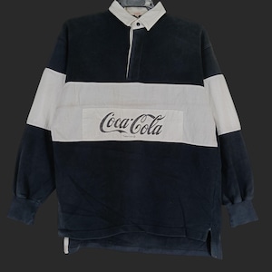 Vintage 1990 Coca Cola Rugby Green White Multicolor Shirt Medium