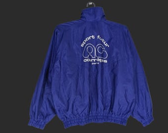 Vintage 90-tals Courreges Paris Sport Futur Blå Stor jacka Courreges Zipper Jacka Sportkläder Sportjacka storlek L