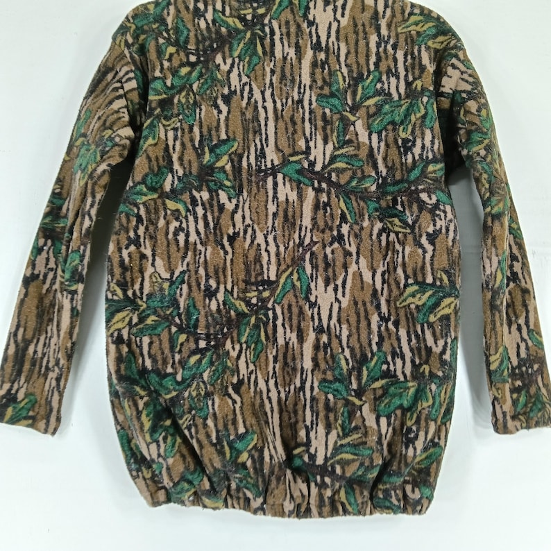 Vintage Bluebills Äkta Trädkamouflage Tröja Jacka Med Halv Dragkedja Liten Kamouflage Militärstil Jaktskog Mossy Oak T-shirt Storlek S bild 9