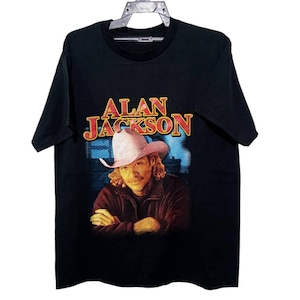 Vintage Y2K Alan Jackson Amerikaanse zwarte T-shirt zanger songwriter Tour shirts muziekconcert zwarte T-shirts grote T-shirt maat L