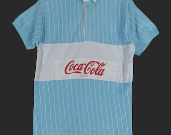 Vintage 1986 Coca Cola Open Water Blue Stripe Shirt Small 80's