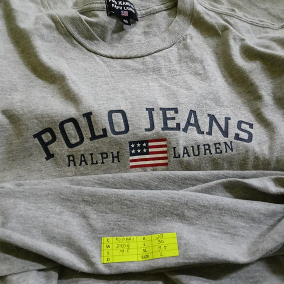Vintage 90's Polo Jeans Ralph Lauren Polo Grey T Shirt Large Ralph