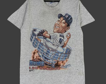 Vintage 90s Hideo Nomo Los Angeles Baseball Team Grey Medium T