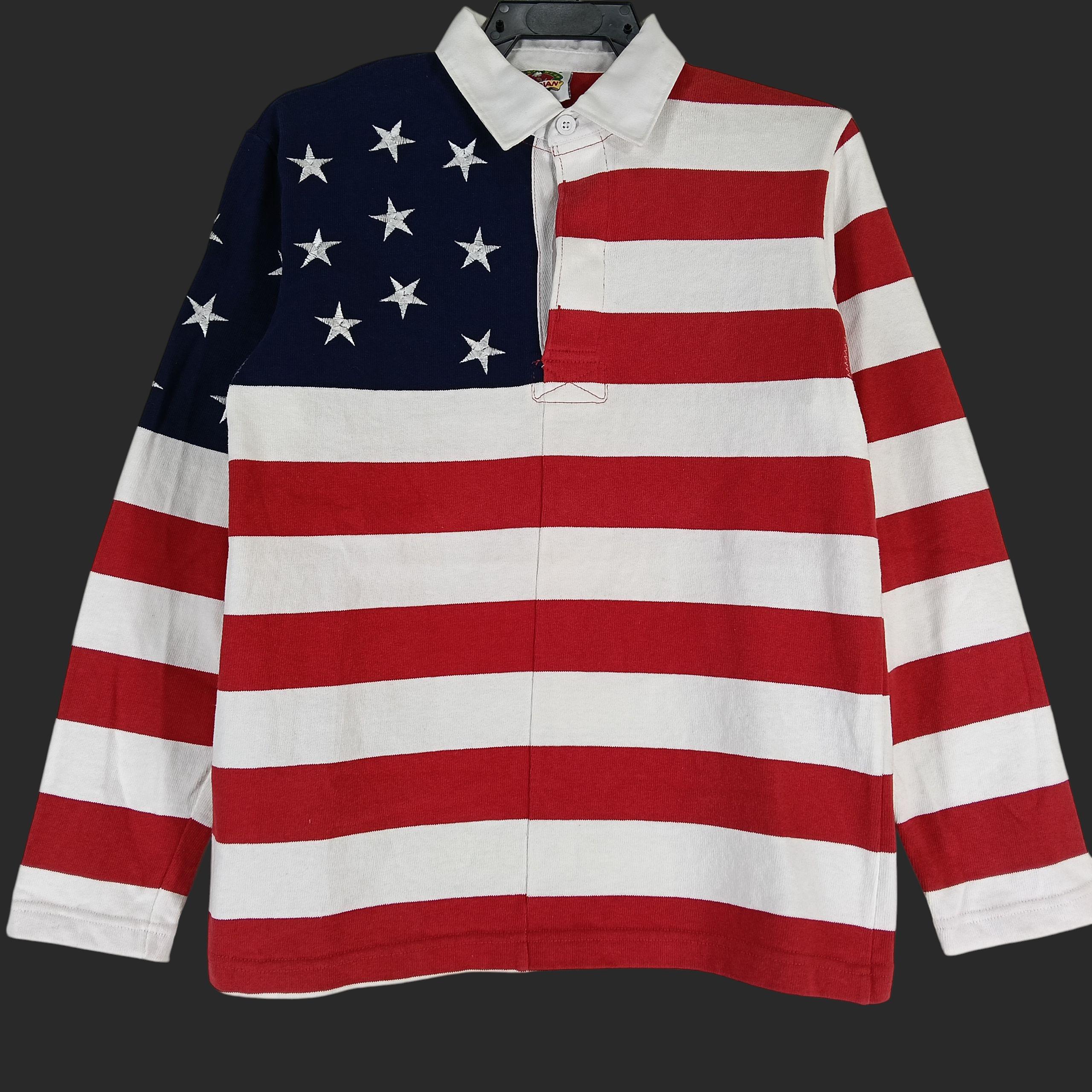 BARBARIAN アメリカ国旗ラガーシャツ M Vintage 90's Barbarian Polo Stripes Shirt Small Polo Barbarian