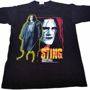 Vintage 90&#39;s STING Professional Wrestling Medium Black T Shirt The Sting Face  Wwe Wrestler Body Builder Shirts Tees Size M