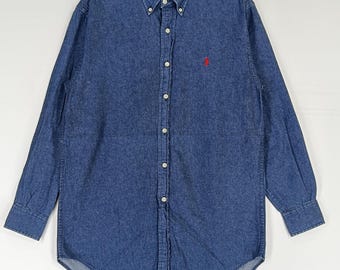 Vintage Polo Ralph Lauren Jeans Shirt Small 90s Polo Pony Blue