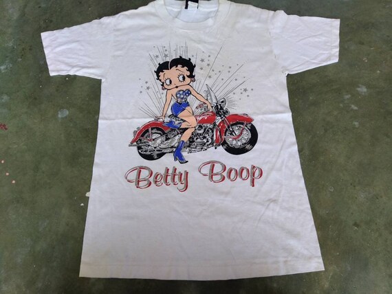 Vintage 90's Betty Boop Sexy Motorcycle Bike Small White T Shirt