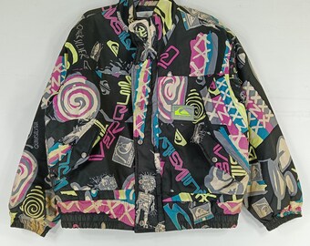 Vintage 90's Quiksilver Black Overprint Medium Jacket Quicksilver