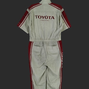 Vintage 90s Toyota Tecno Japan White Red Coveralls Large Toyota Motorsport Boilersuit Factory Mechanic Coveralls Workwear Size L