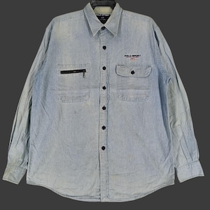 Vintage 90s Polo Sport Ralph Lauren Blue Jeans Shirt Large Ralph Lauren Denim Polo RL 67 Denim Oxfords Ralph Lauren Menswear Button Down L