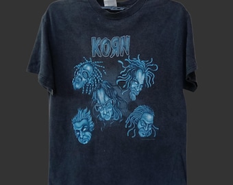 Vintage Y2K Korn Amerikaanse Nu Metal Band Zwart Medium T-shirt Korn Band Genre Muziek Nu Metal Alternatieve Metal Rock Tee muziektour maat M