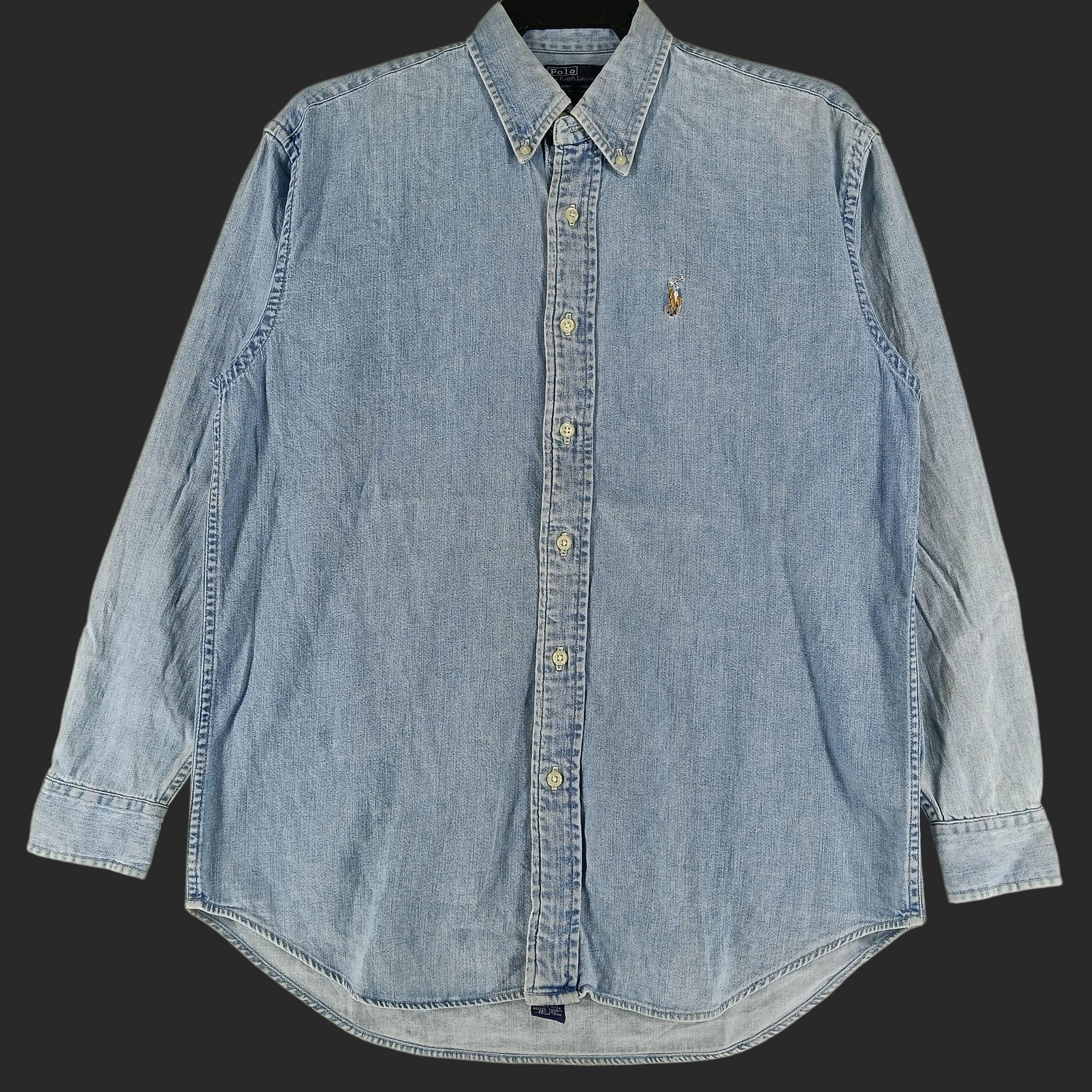 Vintage Polo Ralph Lauren Jeans Shirt Large 90s Polo Pony Blue