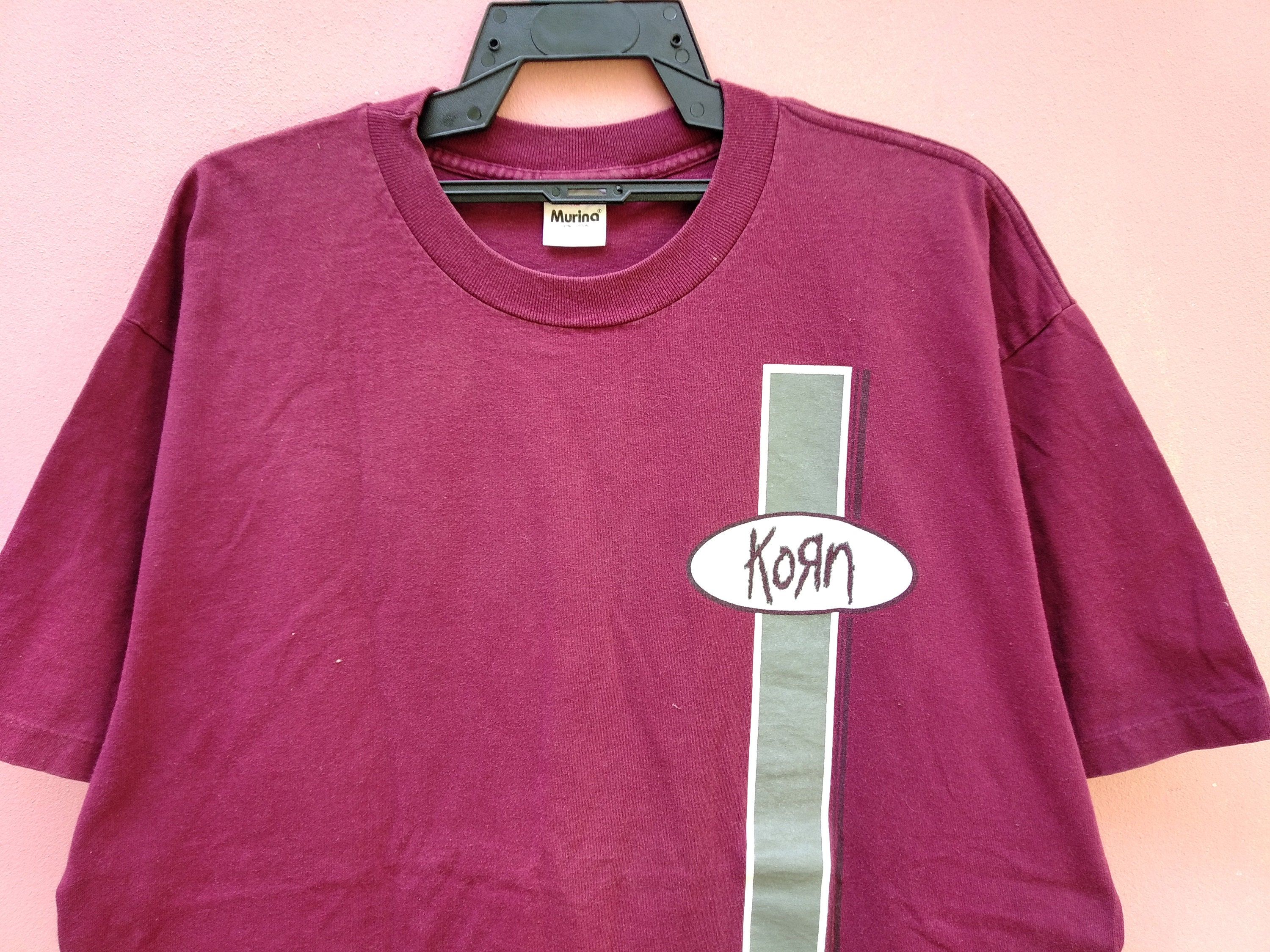 Vintage 90's KORN Band Rock Metal Music Maroon Xlarge T Shirt
