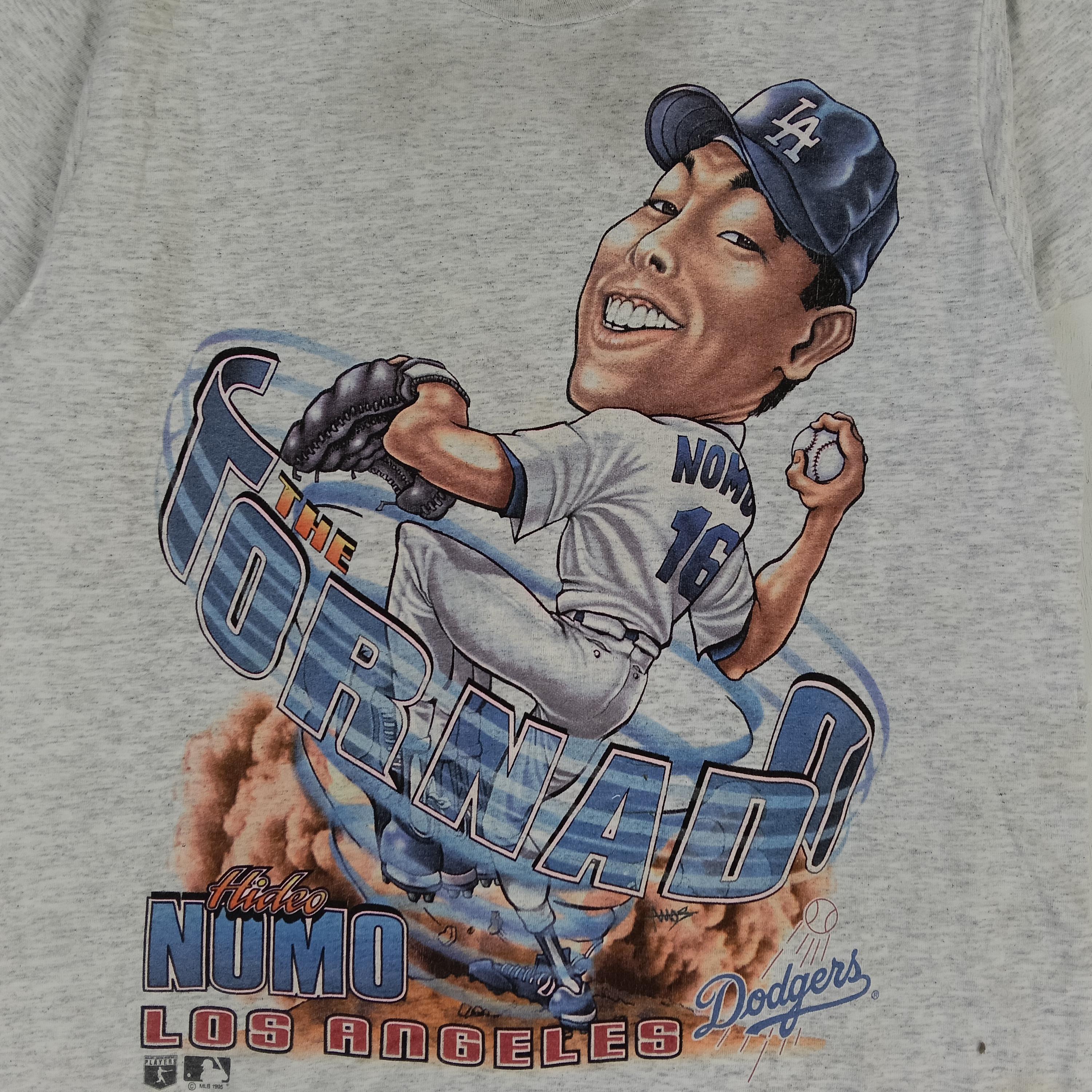 Vintage 90s Hideo Nomo Los Angeles Baseball Team Grey Medium T
